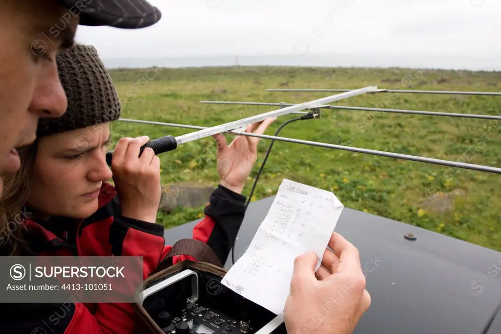 Biologists conducting radio tracking of Alaska Sea Lion