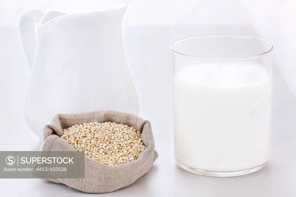 Glass of Quinoa milk and grain Quinoa