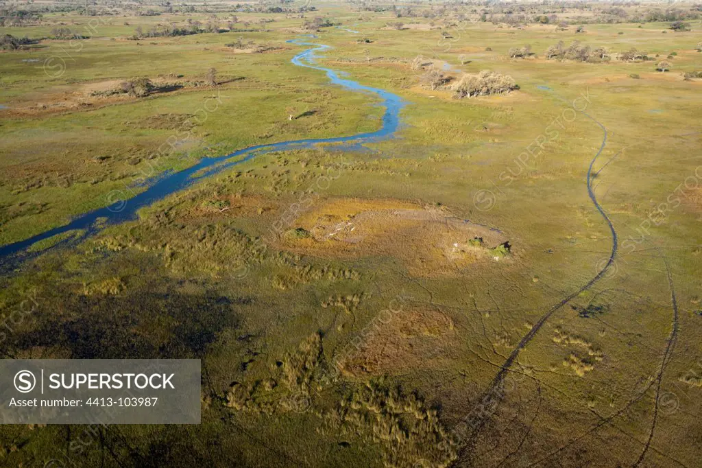 Aerial view of the Okavango Delta Botswana