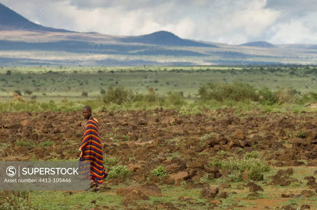 Masai people in savanna Meru National Park Kenya