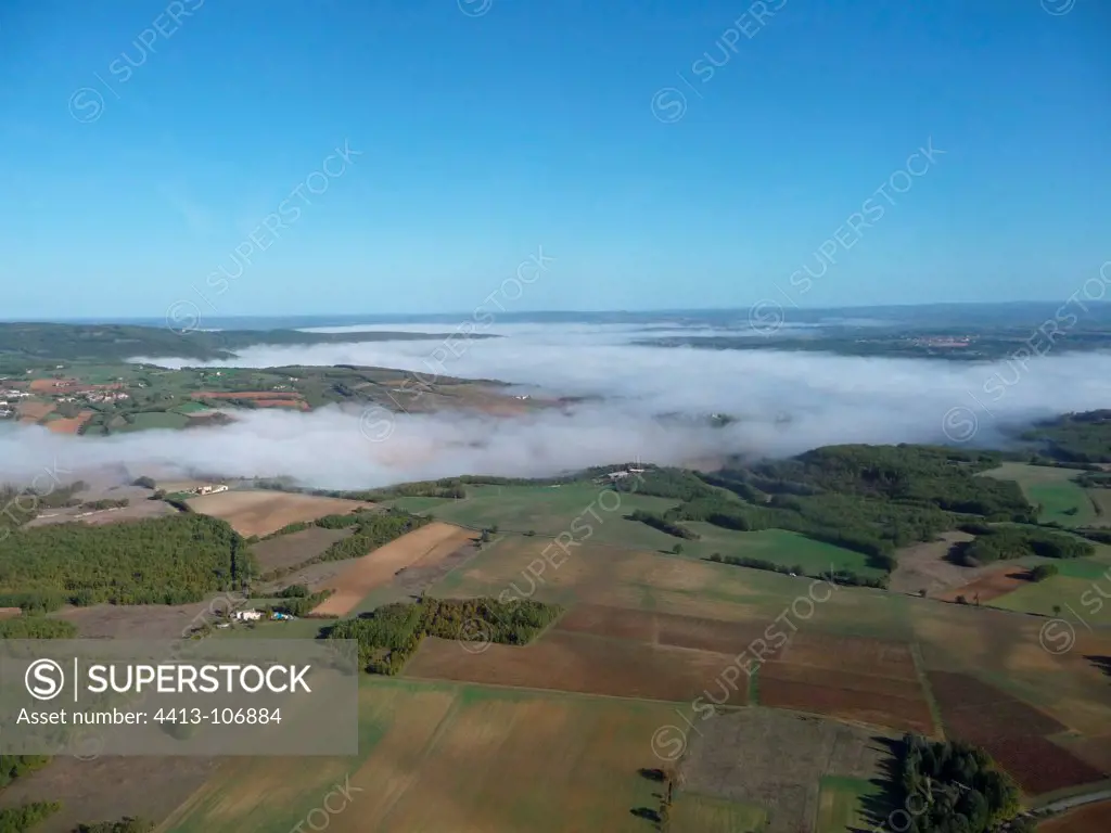 Aerial view of the countryside of Tarn France