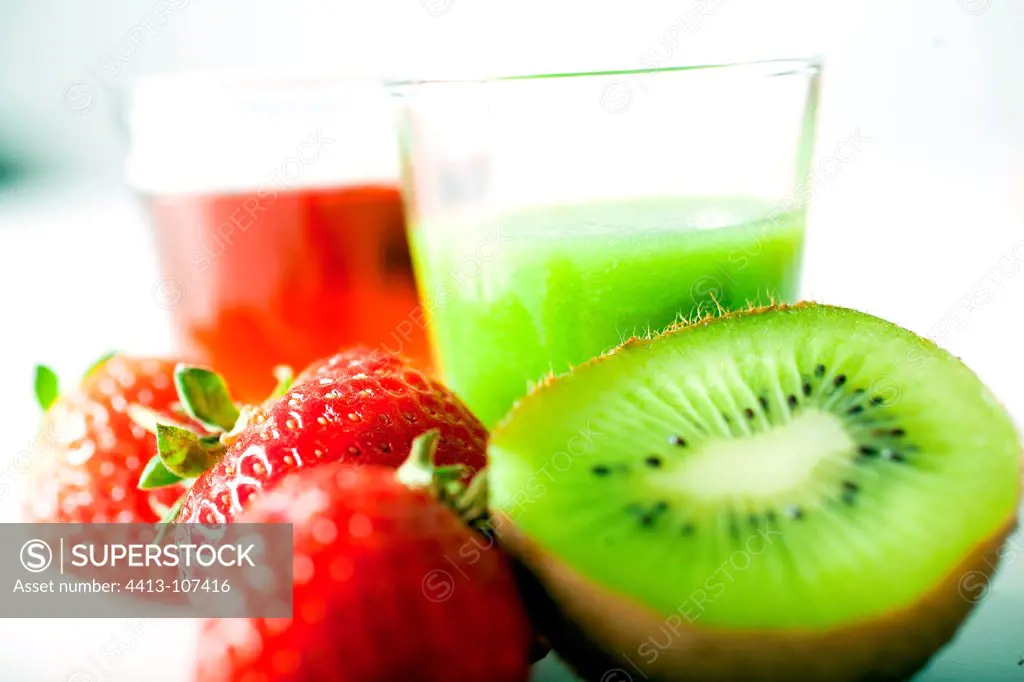 Juice and Juice Kiwi Strawberry fruit on white background