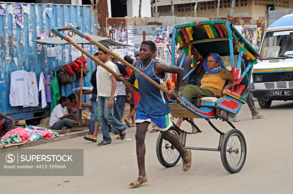 Rickshaws in the city of Mahajanga in Madagascar