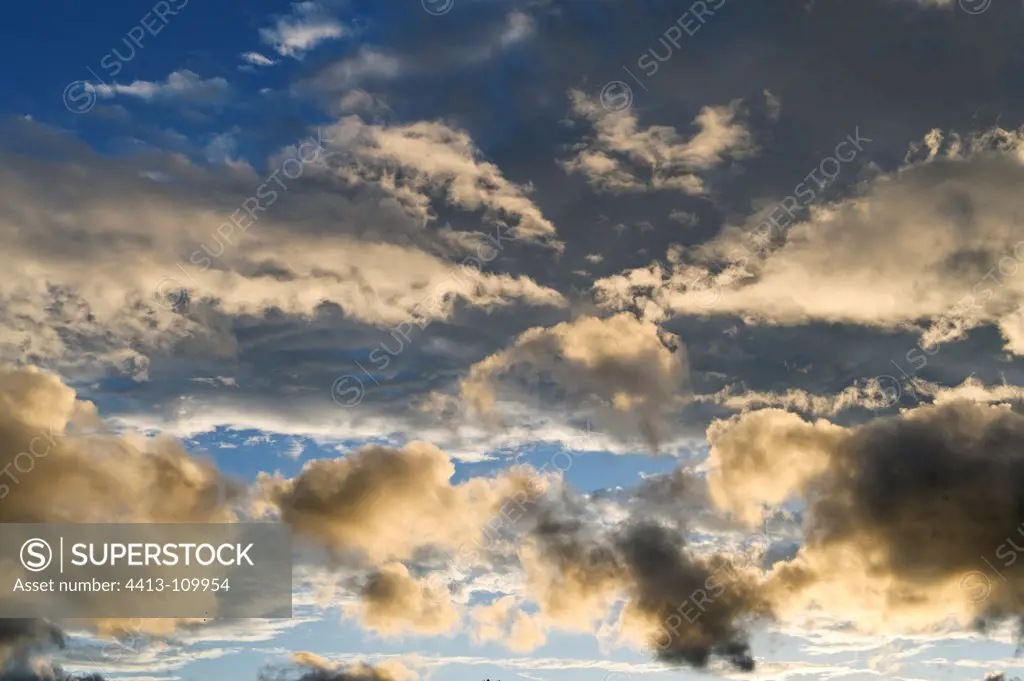 Clouds after a storm at sunset Vosges France