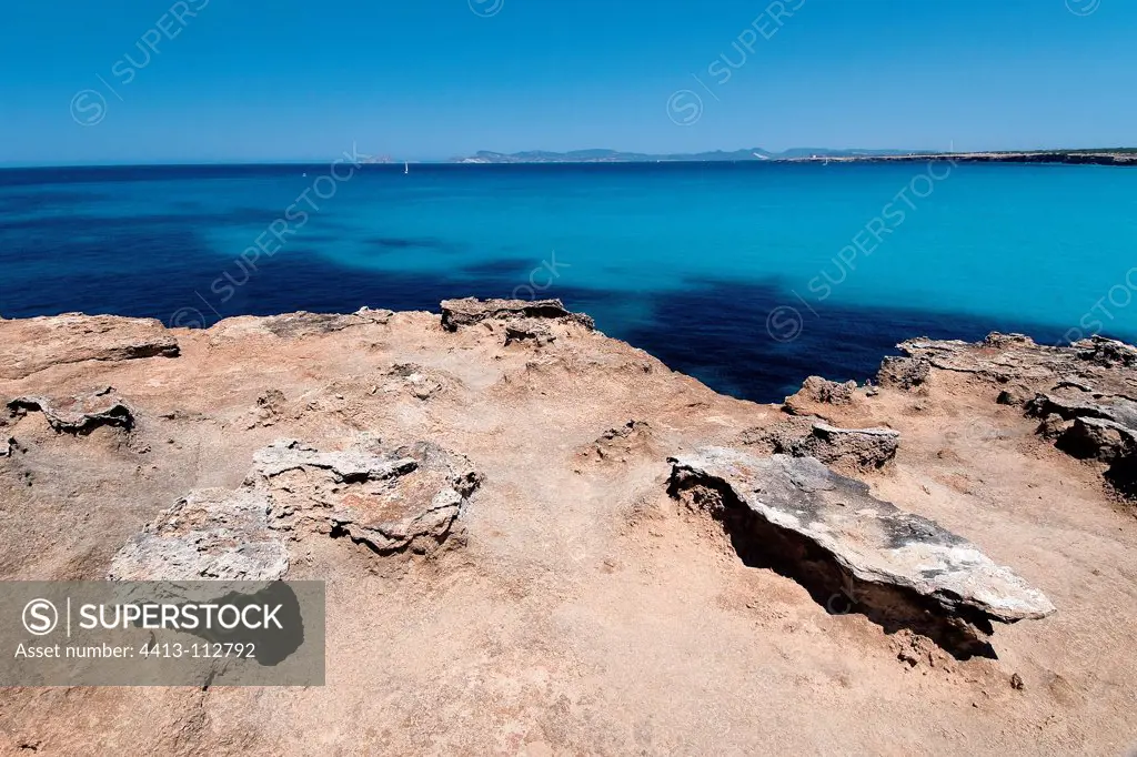 Rocky shore and cliff Balearic Formentera Cala Saona