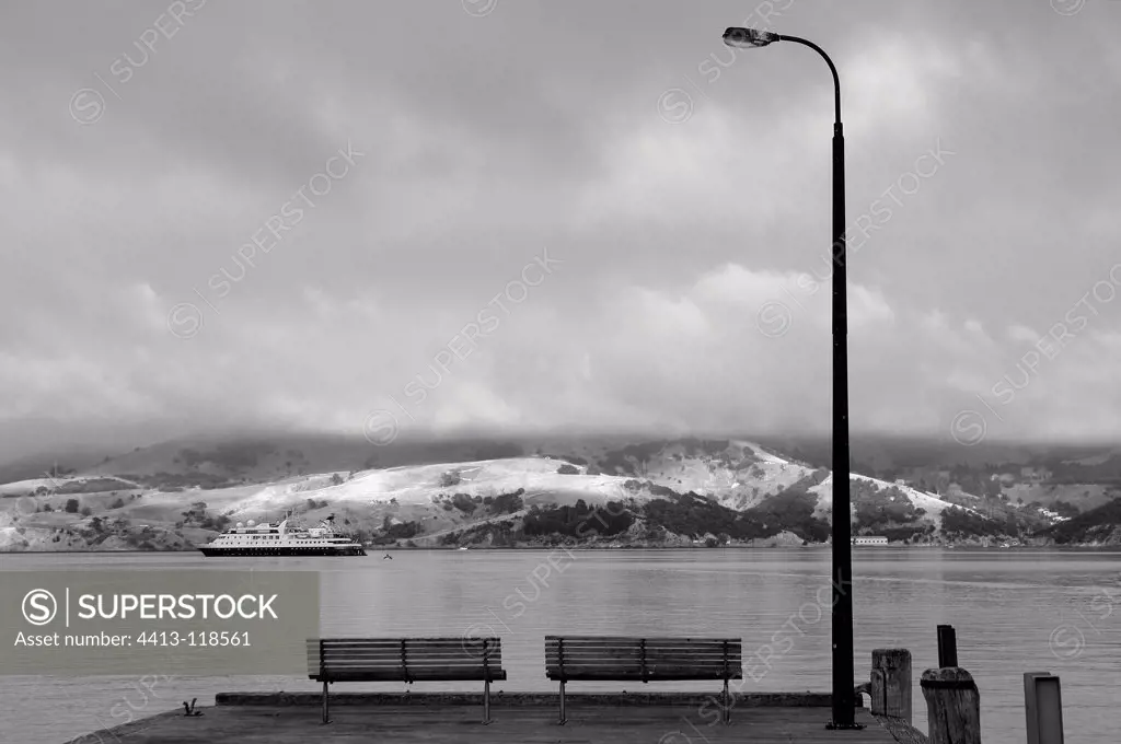 The end of the jetty of the village of Akaroa in New Zealand
