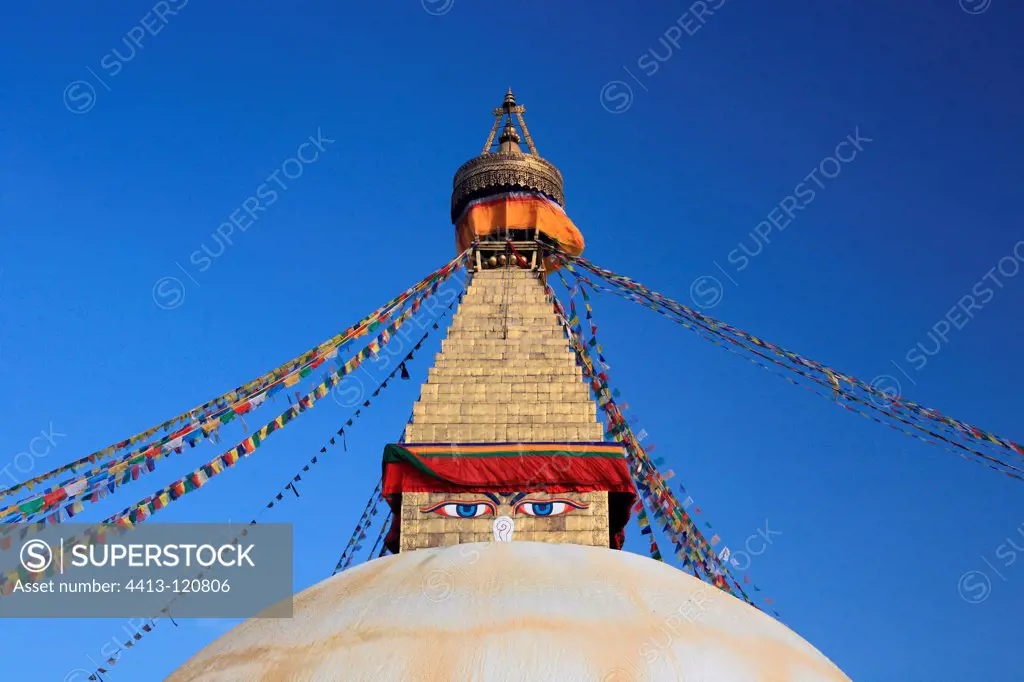Boudhanath Stupa and prayer flags Kathmandu Nepal