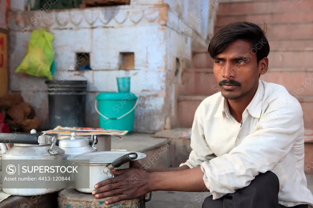 Man preparing tea Varanasi India