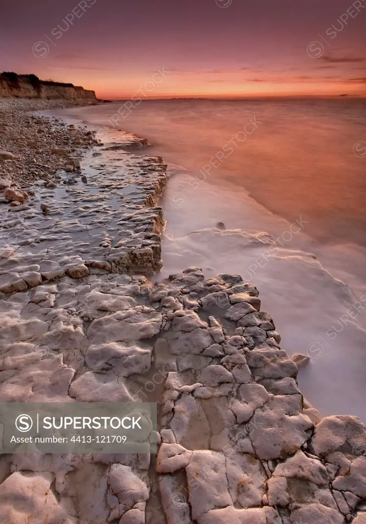 Rocky shore at sunset Charentes France