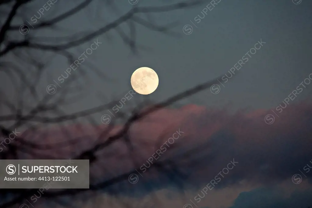 Full Moon at dusk in autumn France
