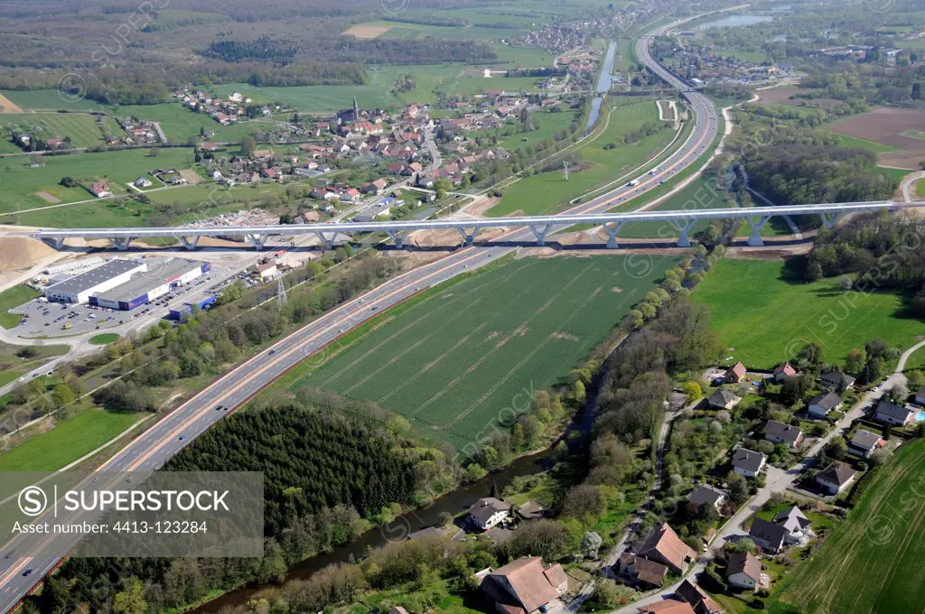 Aerial view of the viaduct LGV of the Savoureuse France