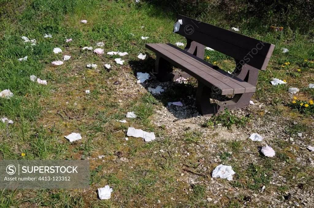 Bench and surrounding area soiled by litter France