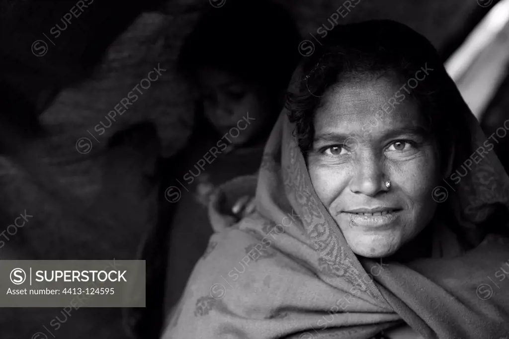 Portrait of woman wrapped in a shawl Kathmandu Nepal