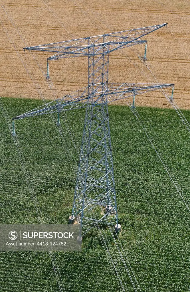 Electricity pylon in a field of maize France