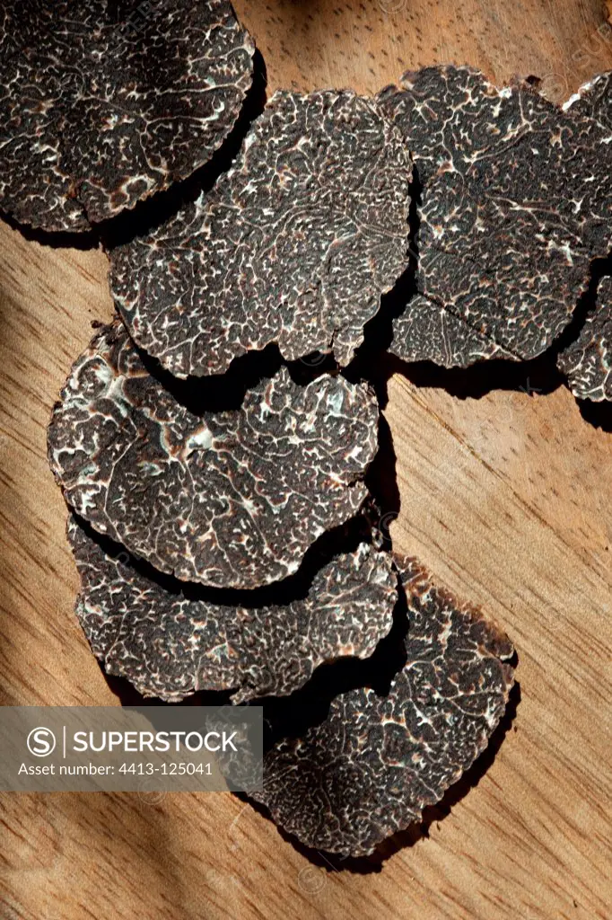 Black truffle cut in thin slices