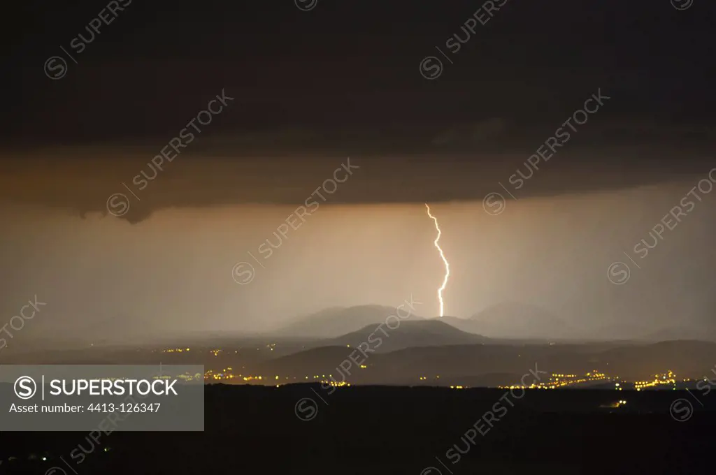 Lightning on the volcanic chain of Puys France