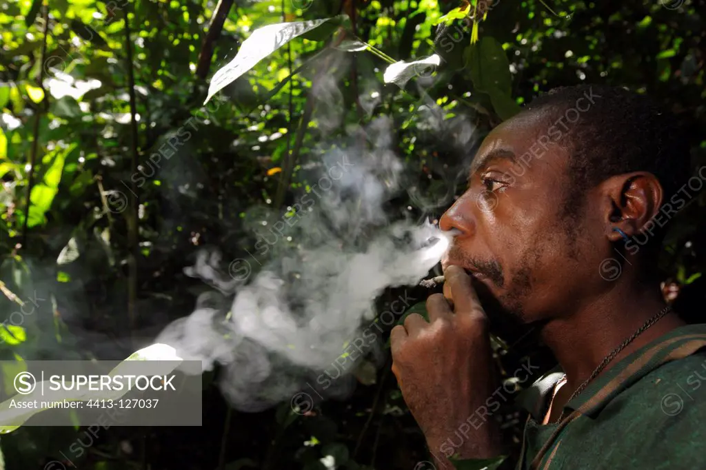Man Pygmy Baaka, smoking Cameroon