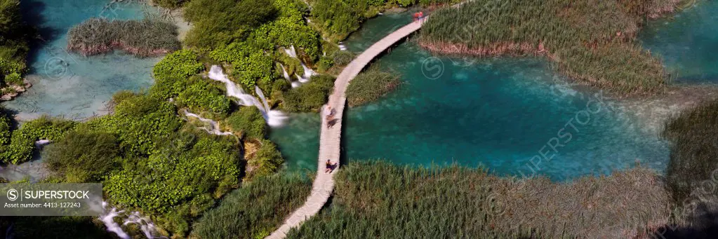 Gateway tourists on wooden PN Plitvice Lakes Croatia