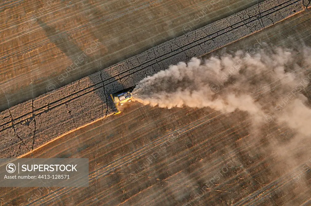 Aerial view of wheat harvest in Picardy France