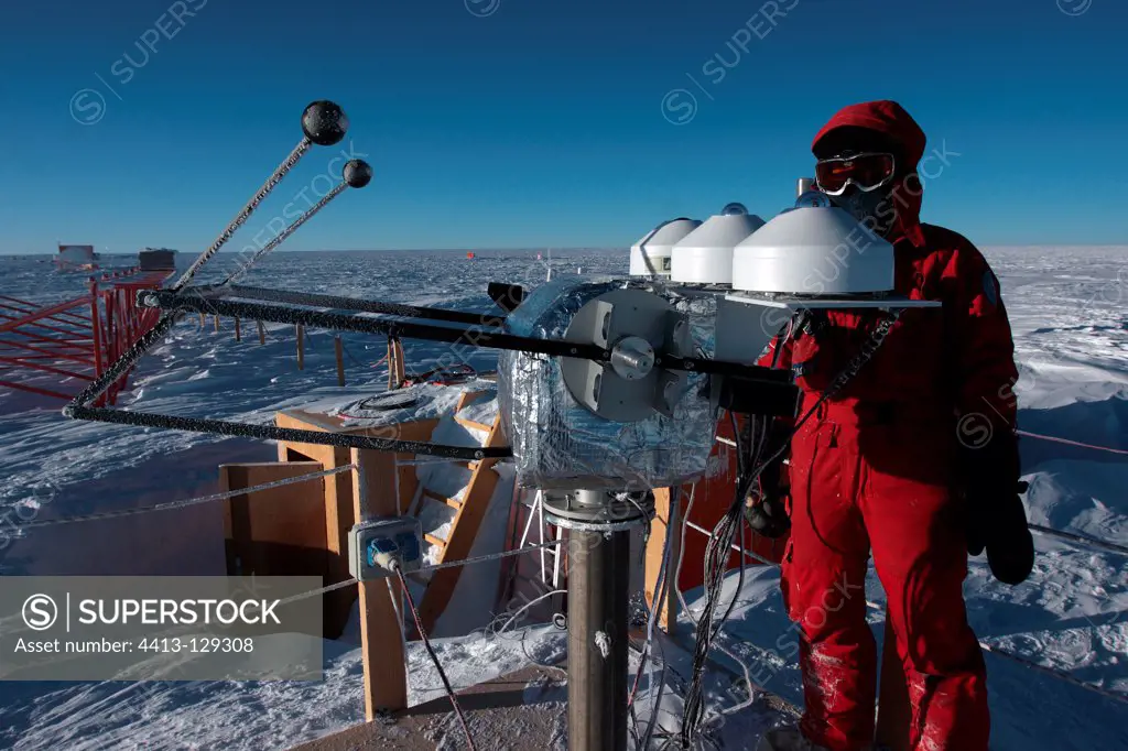 Researcher and scientific instruments Concordia Antarctic