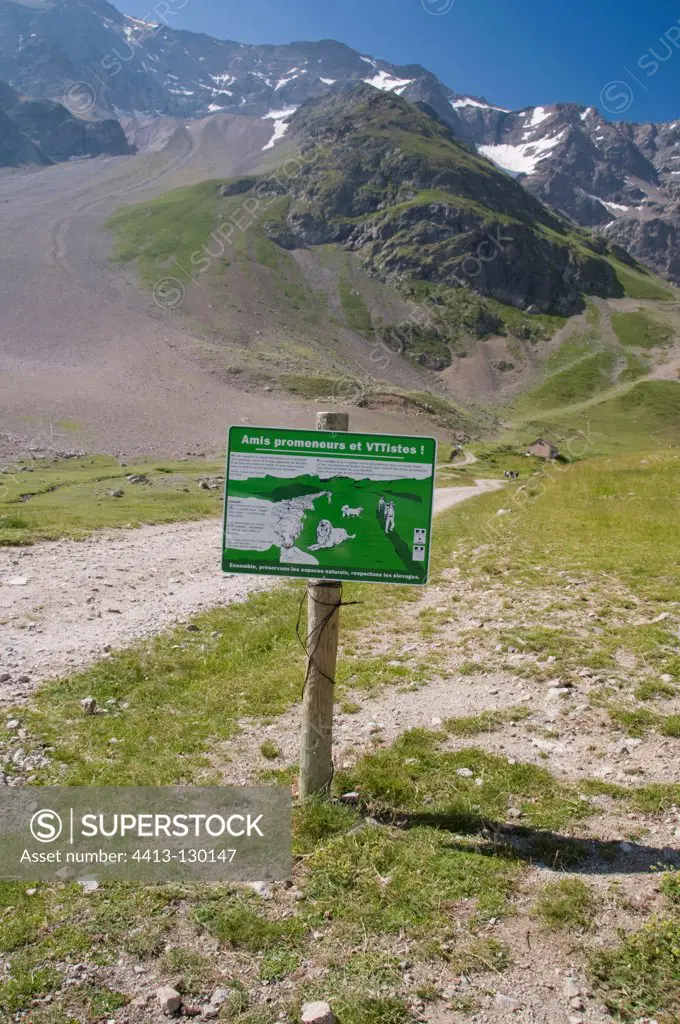 Information board for visitors to the Alps France