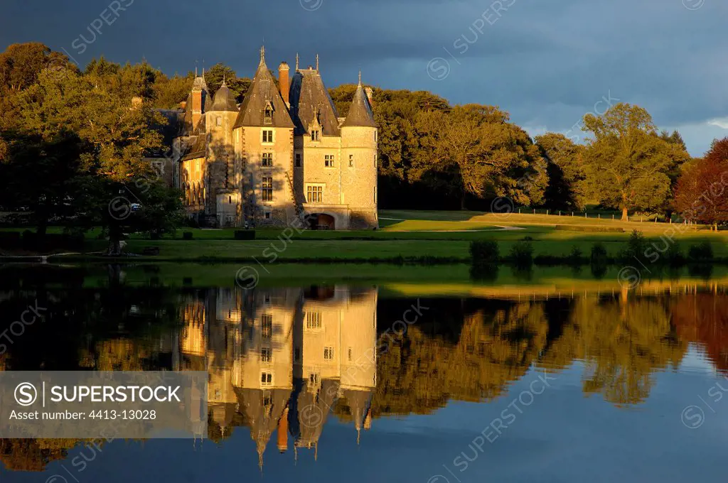 Castle of the Verrerie and its pond Berry France