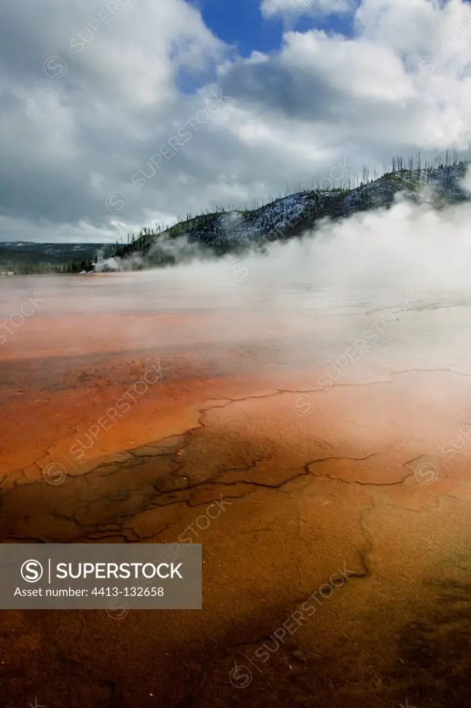 Yellowstone Grand Prismatic spring in late fall USA