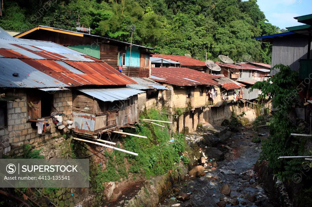 Slum on the edge of a river Western New-Guinea