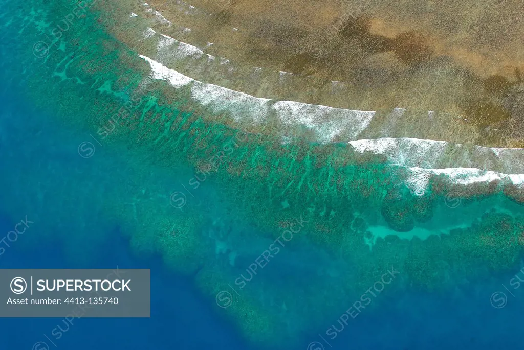 Aerial view of waves on a reef Mayotte