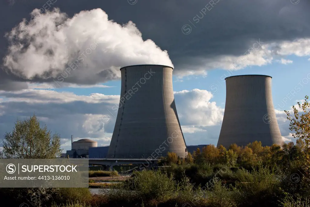 Belleville nuclear power plant and cooling tower France