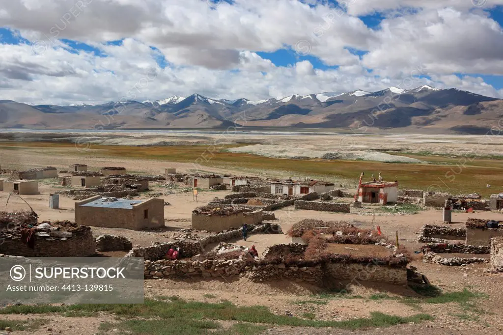 Nomad village and Lake Tso Kar Ladakh Himalayas India