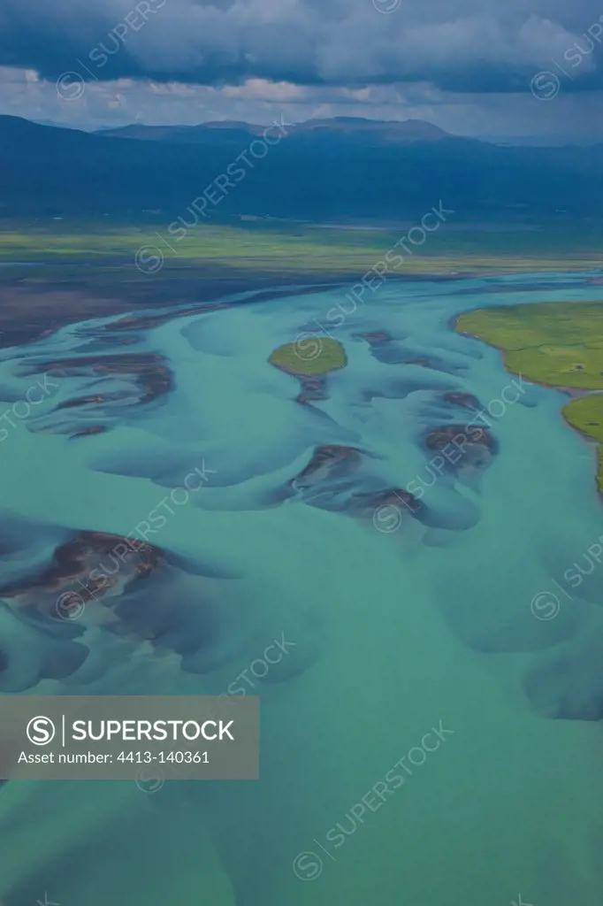 Melting glaciers and river Ölfusá south of Iceland