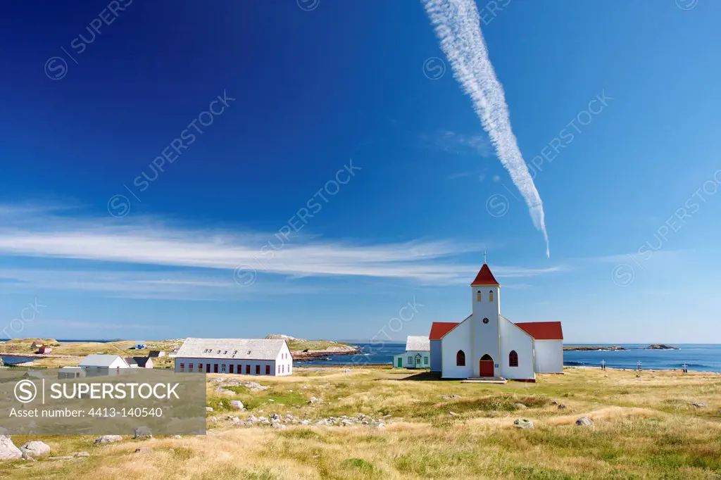 Church on moor Ile aux marins St. Pierre et Miquelon