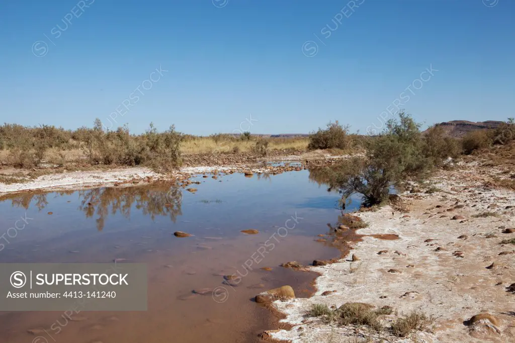 Draa River with salt on the banks in Morocco