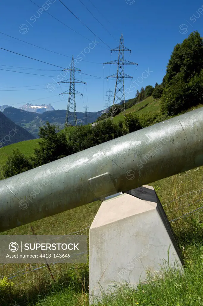 Penstock and pylons Valais Alps in Switzerland