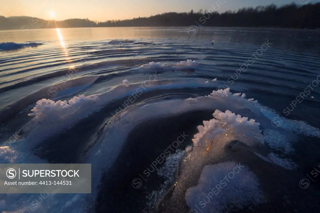Ripples frozen in a lake Jura France