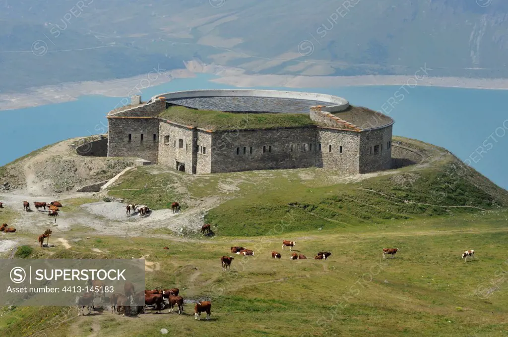 Fort de Ronce and Mont Cenis lake France Alps