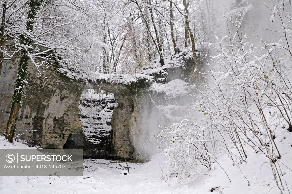 Bridge of buckwheat Vandoncourt winter Doubs France