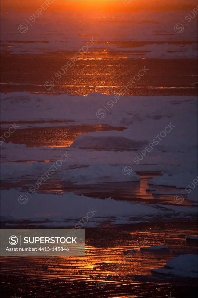 Sunrise on the ice of the Northwest Passage Canada
