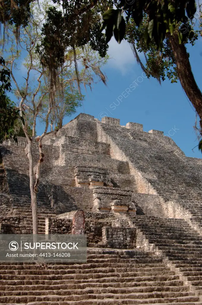 Pyramid of ancient Maya City of Calakmul Mexico