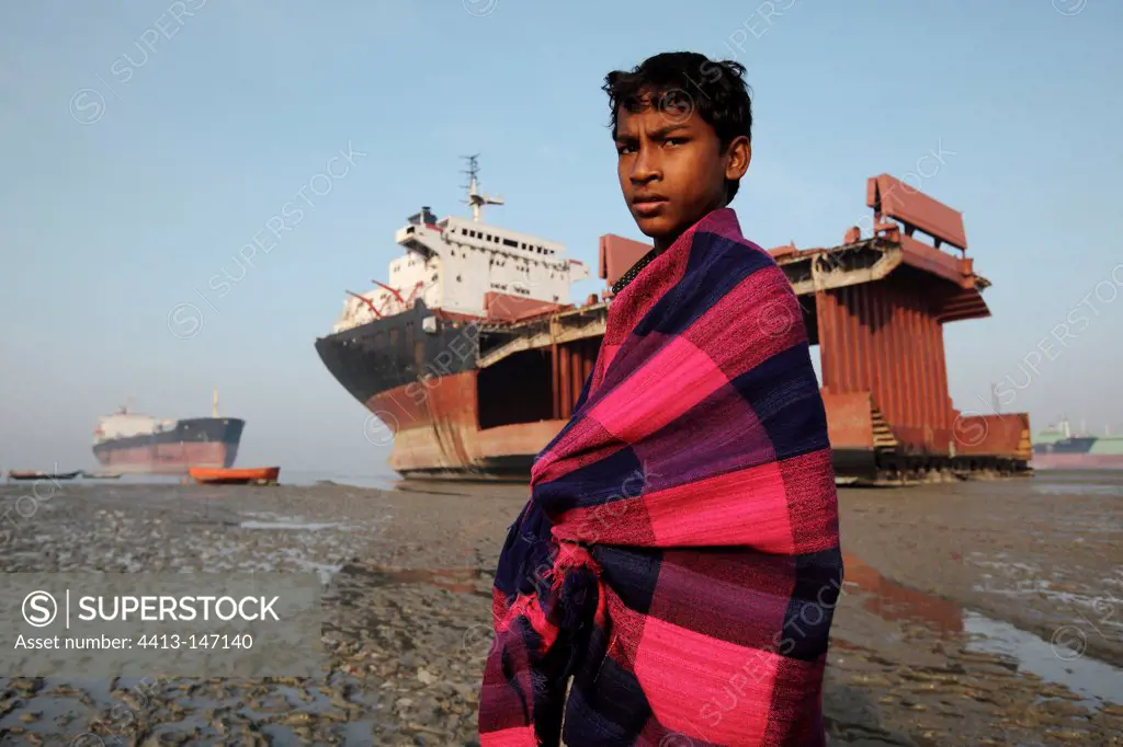 Worker on a ship breaking yards in Bangladesh