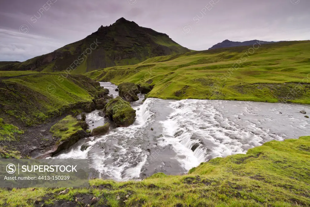 Falls upstream to Skógafoss Sudurland Iceland