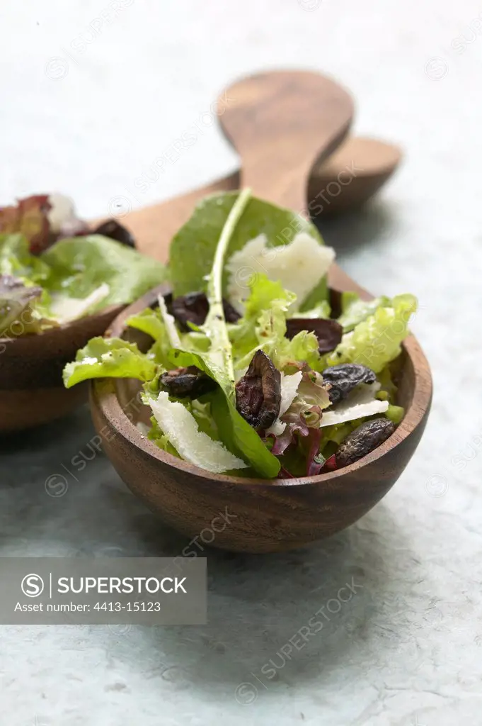 Mesclun with olives of Nyons and the Parmesan France