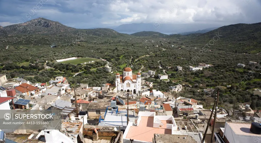 Kritsa village and olive groves in Crete