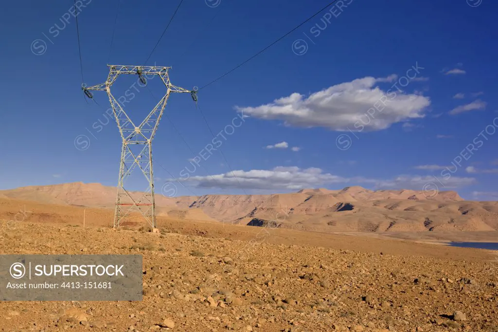 Power line along Lake Addakhil Hassan in Morocco