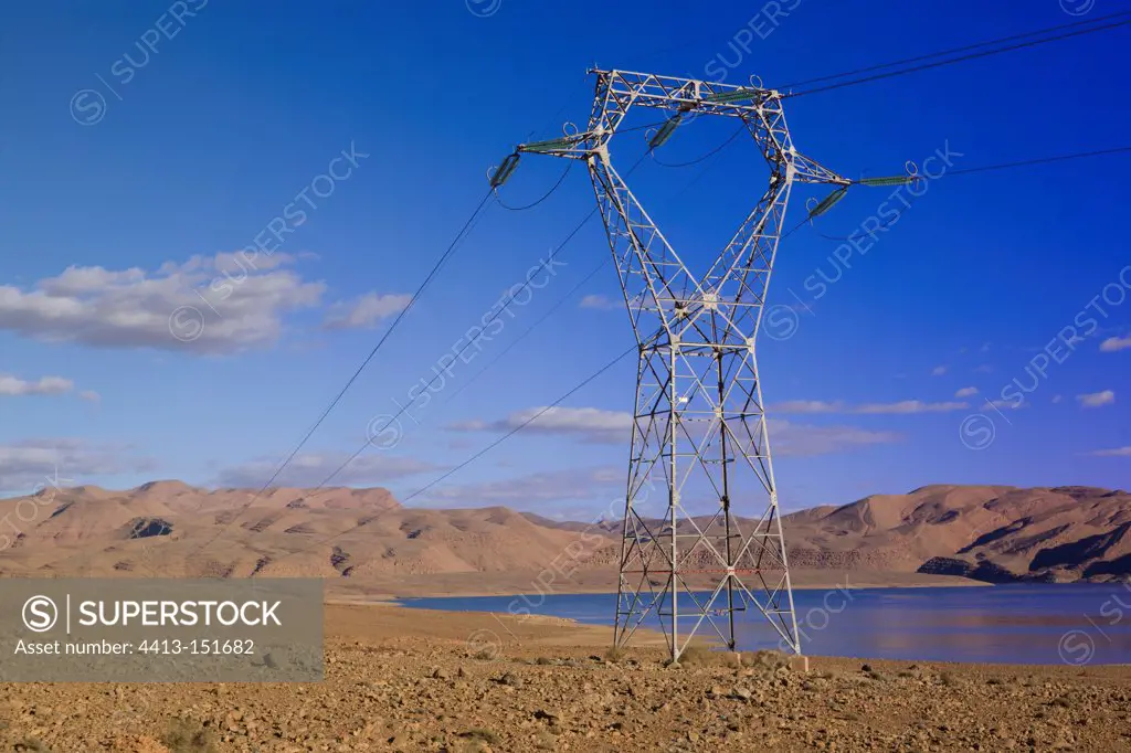 Power line along Lake Addakhil Hassan in Morocco