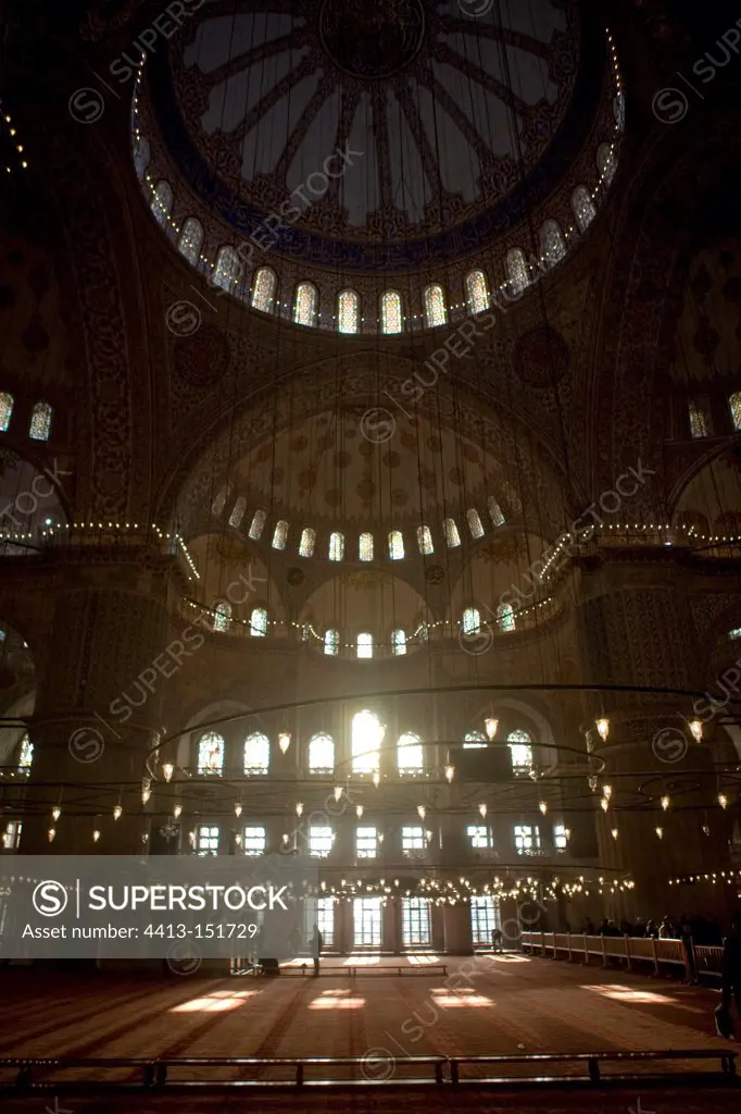 View from inside the Blue Mosque at night Istanbul