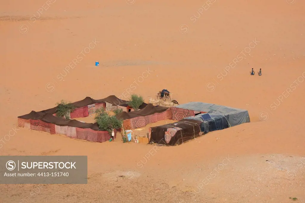 Berber tents in the dunes of Merzouga in Morocco