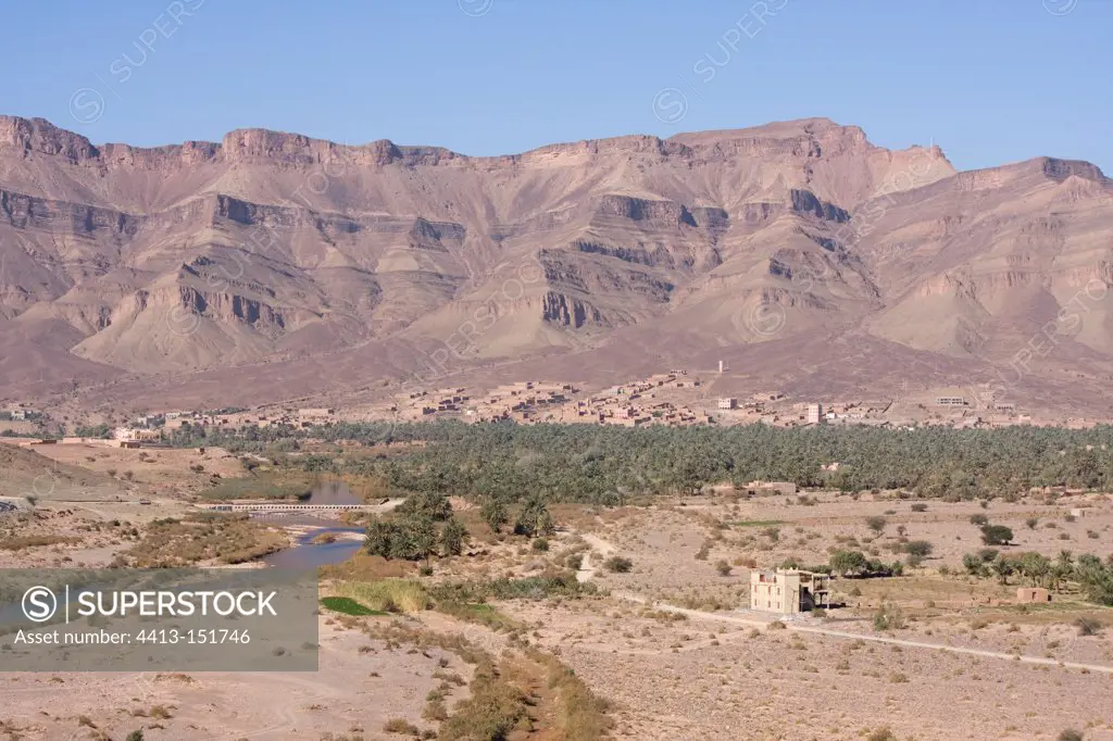 Timiderte village and palm grove near Argioun in Morocco