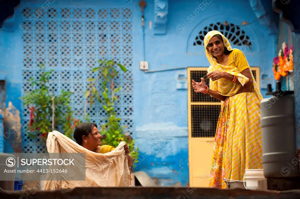 Women in the inner courtyard of their Brahmin house India
